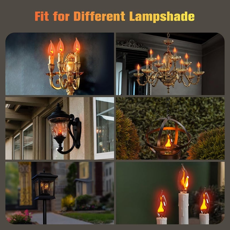Hompavo Christmas Decorations, Upgraded Flame Light Bulbs, E12 Candelabra Small Base, Clear Glass Flickering Fire Bulb for Halloween Party Porch Indoor & Outdoor Home Decoration, 10 Pack - Image 3